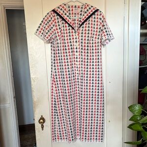 Vintage Serbin Traveler sailboat dress with sailor collar white blue and red